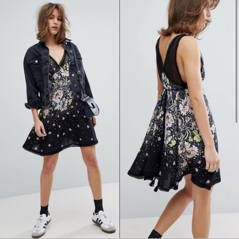 Free People Longwood Floral Sheer Panel Slip Dress Size S Coquette